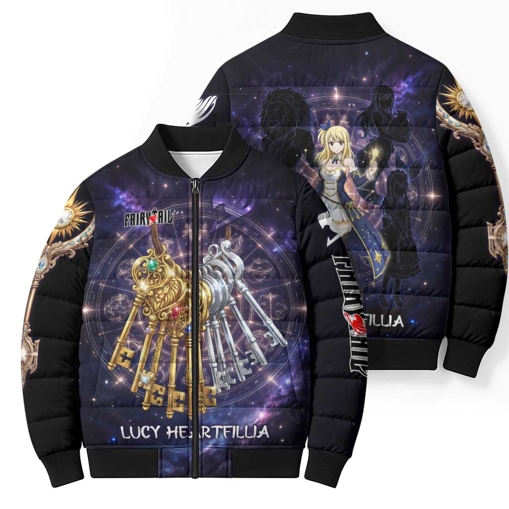 Lucy Heartfilia Fairy Tail Bomber Puffer Jacket Celestial Spirit Anime Style with Zodiac Key Magic