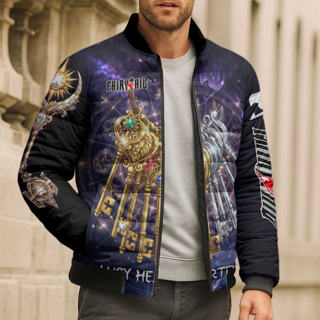 Lucy Heartfilia Fairy Tail Bomber Puffer Jacket Celestial Spirit Anime Style with Zodiac Key Magic