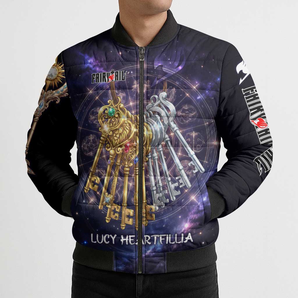 Lucy Heartfilia Fairy Tail Bomber Puffer Jacket Celestial Spirit Anime Style with Zodiac Key Magic