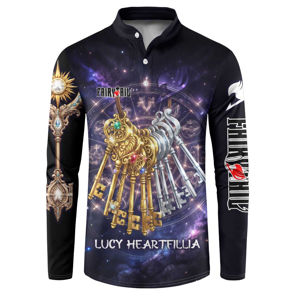 Lucy Heartfilia Fairy Tail Button Sweatshirt Celestial Spirit Anime Style with Zodiac Key Magic