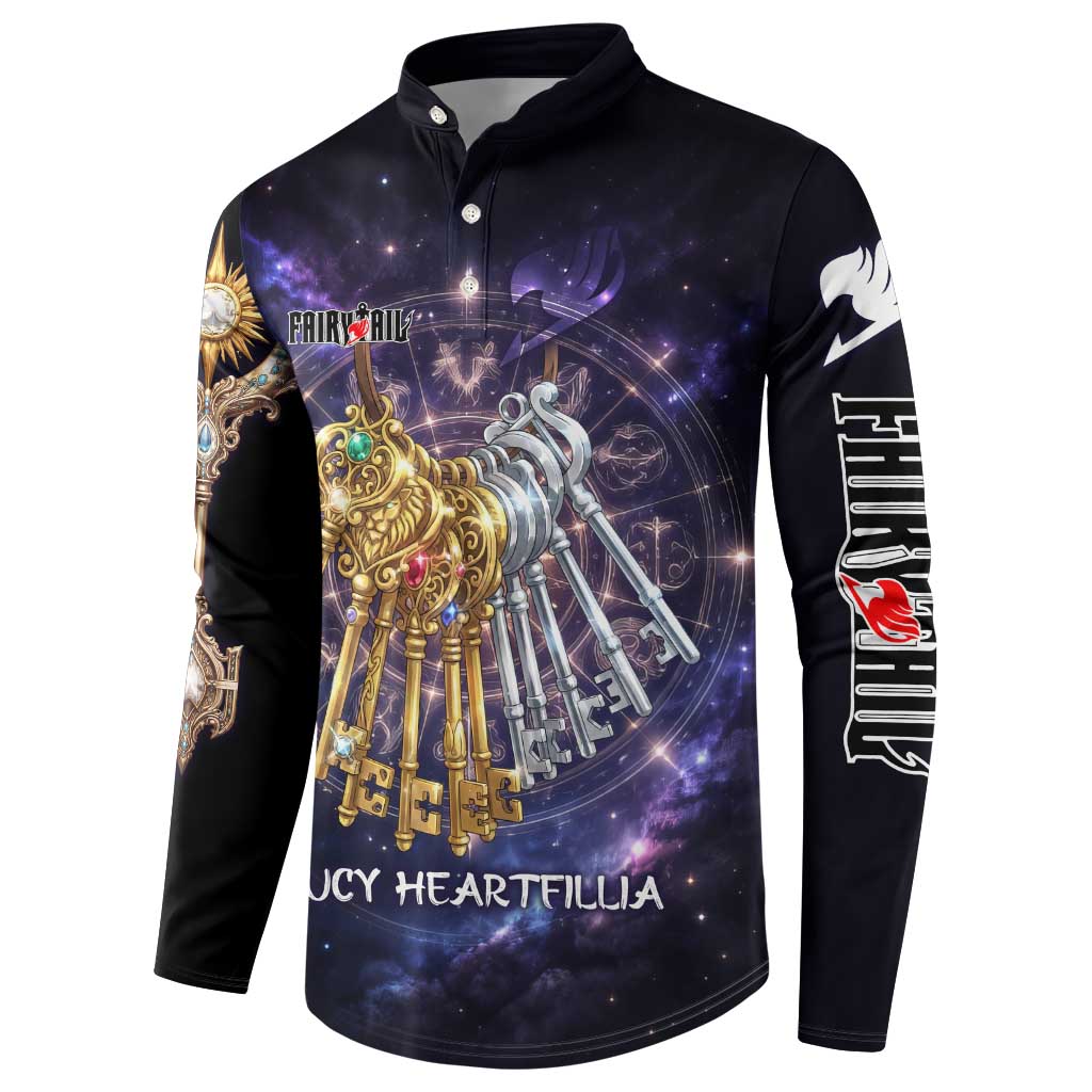 Lucy Heartfilia Fairy Tail Button Sweatshirt Celestial Spirit Anime Style with Zodiac Key Magic
