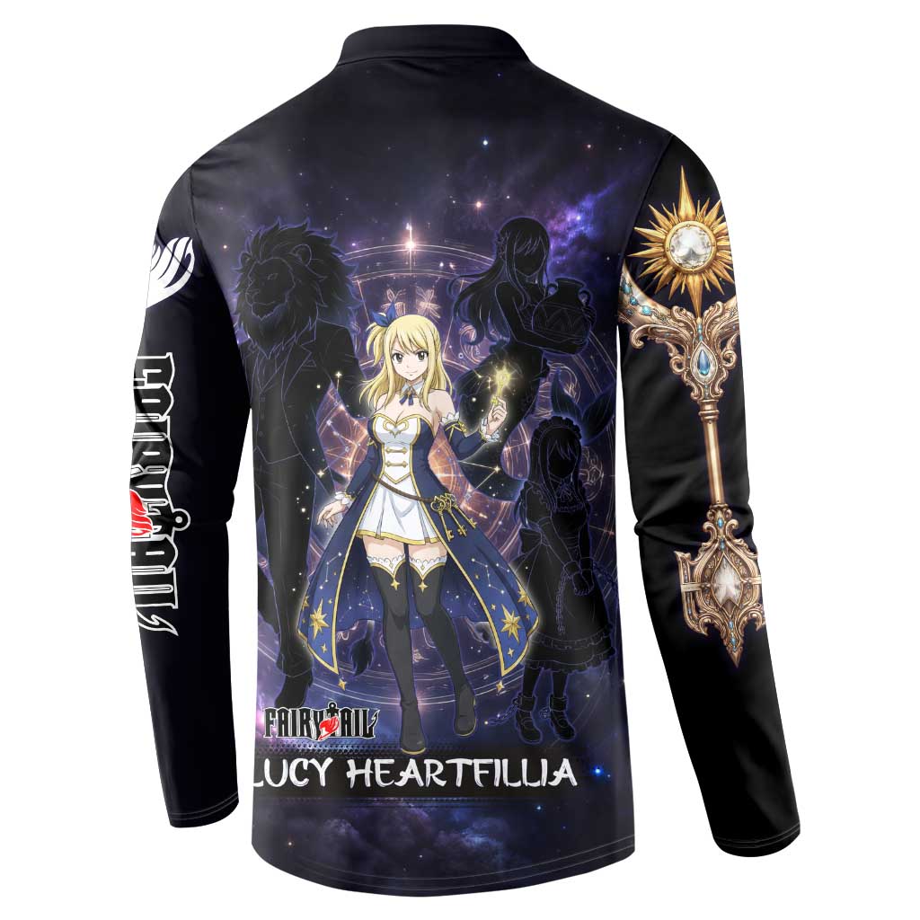 Lucy Heartfilia Fairy Tail Button Sweatshirt Celestial Spirit Anime Style with Zodiac Key Magic