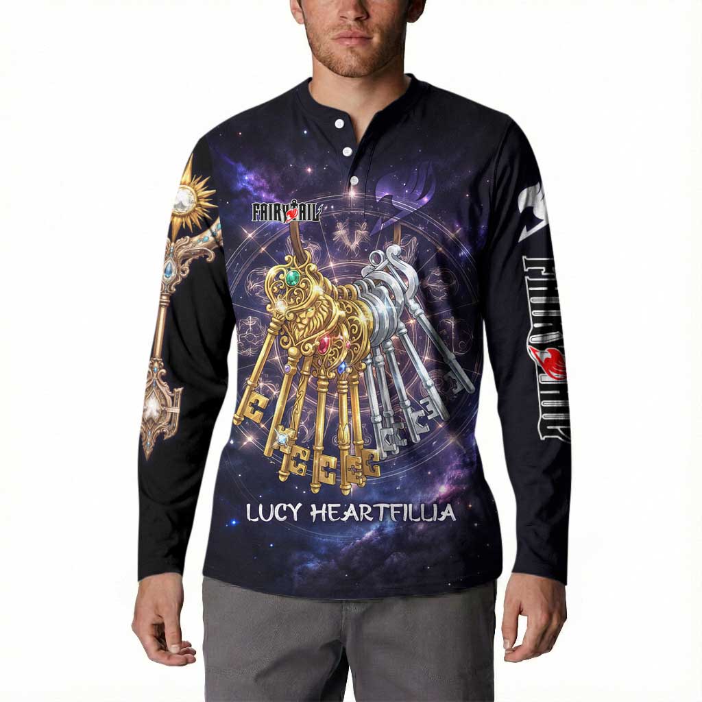 Lucy Heartfilia Fairy Tail Button Sweatshirt Celestial Spirit Anime Style with Zodiac Key Magic