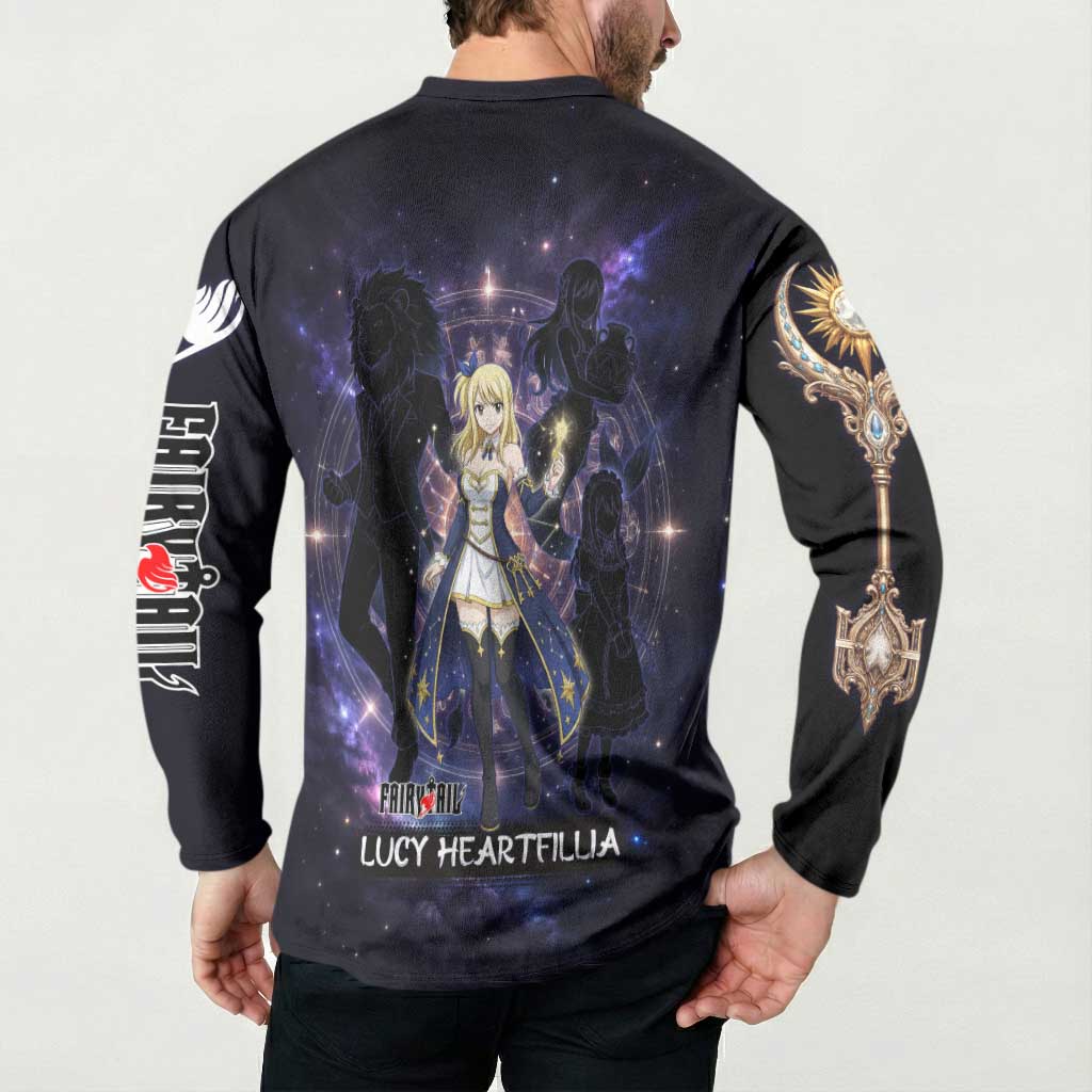 Lucy Heartfilia Fairy Tail Button Sweatshirt Celestial Spirit Anime Style with Zodiac Key Magic