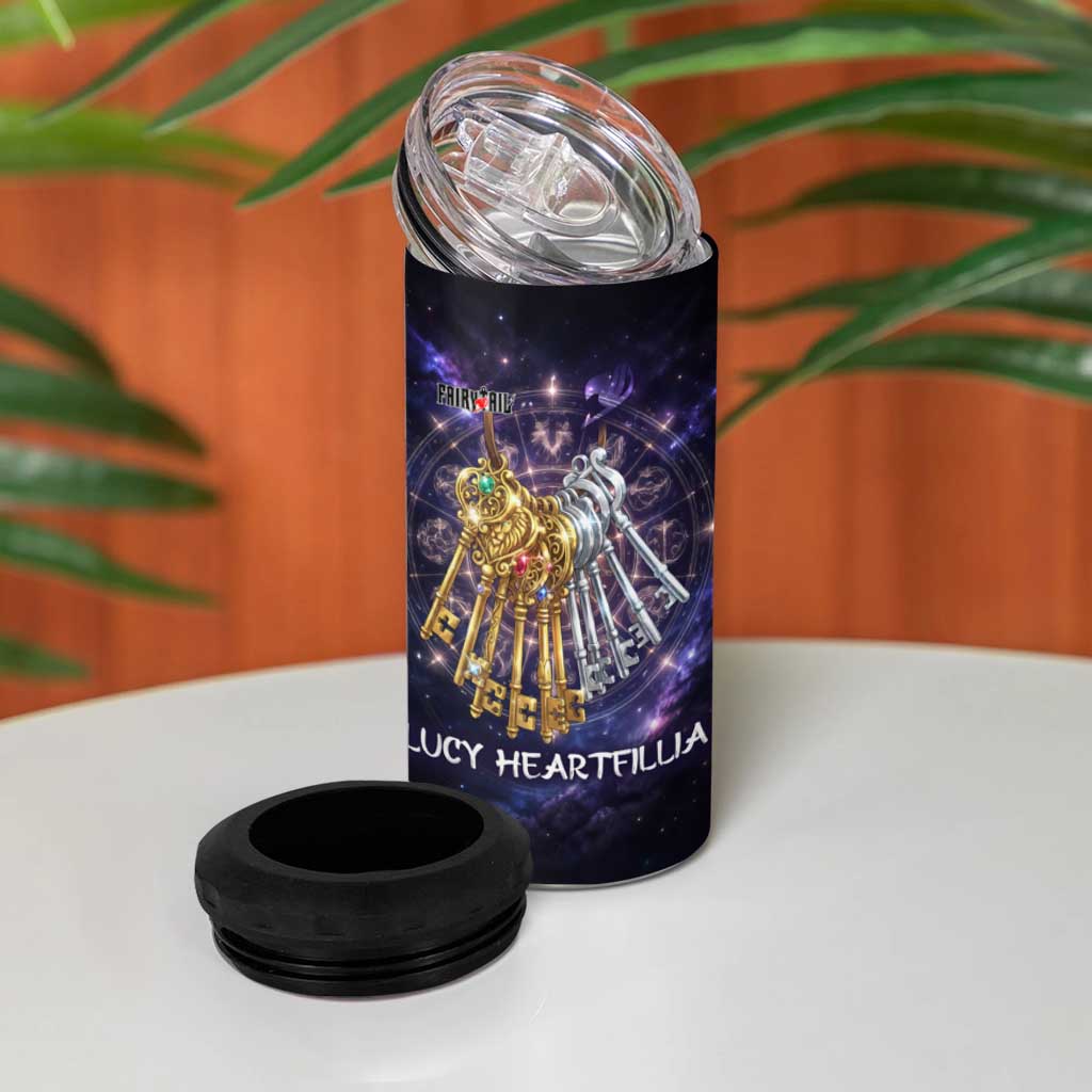 Lucy Heartfilia Fairy Tail 4 in 1 Can Cooler Tumbler Celestial Spirit Anime Style with Zodiac Key Magic