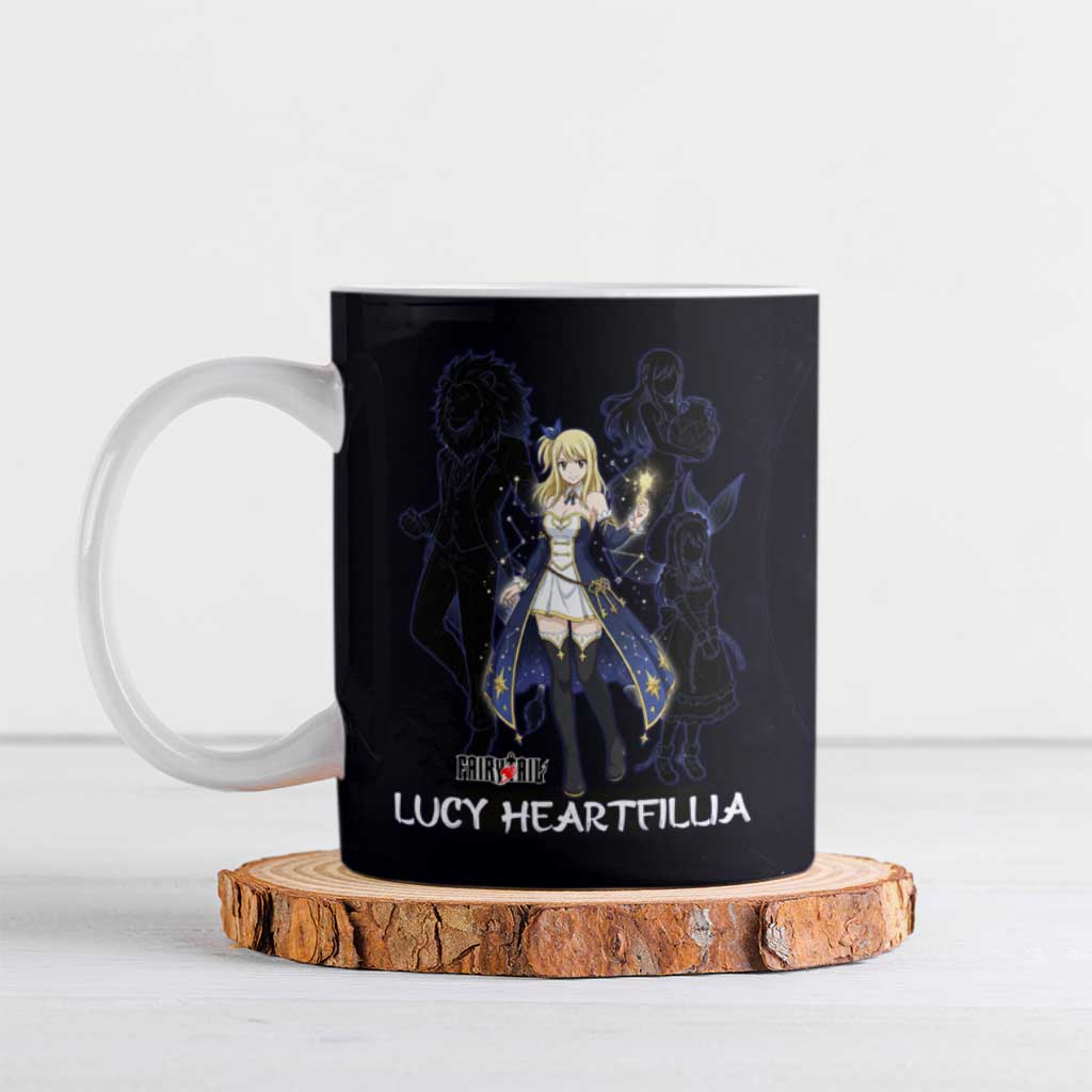 Lucy Heartfilia Fairy Tail Ceramic Mug Celestial Spirit Anime Style with Zodiac Key Magic