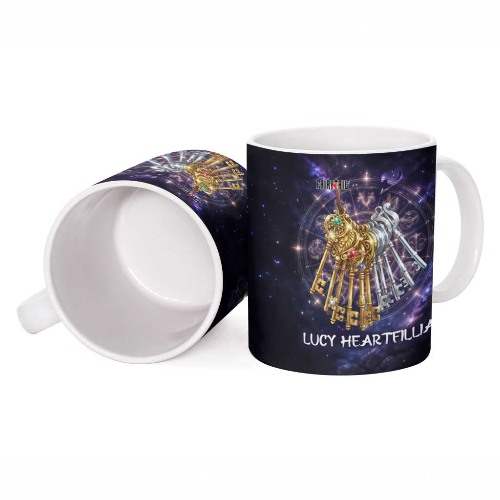 Lucy Heartfilia Fairy Tail Ceramic Mug Celestial Spirit Anime Style with Zodiac Key Magic