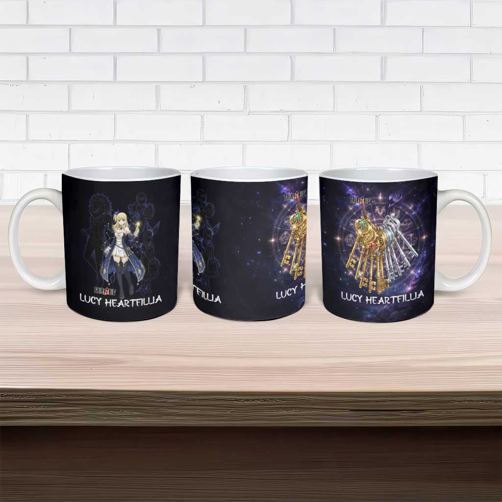 Lucy Heartfilia Fairy Tail Ceramic Mug Celestial Spirit Anime Style with Zodiac Key Magic