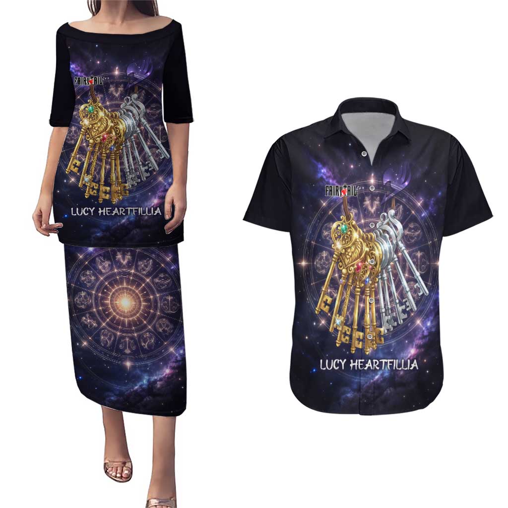 Lucy Heartfilia Fairy Tail Couples Matching Puletasi and Hawaiian Shirt Celestial Spirit Anime Style with Zodiac Key Magic