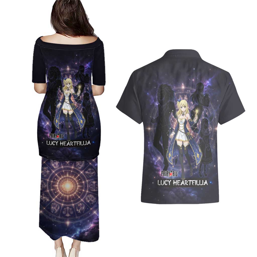 Lucy Heartfilia Fairy Tail Couples Matching Puletasi and Hawaiian Shirt Celestial Spirit Anime Style with Zodiac Key Magic