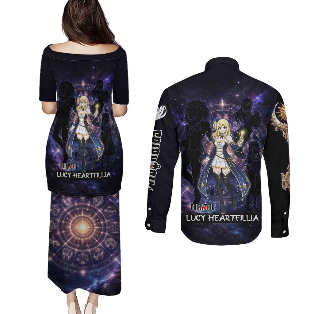 Lucy Heartfilia Fairy Tail Couples Matching Puletasi and Long Sleeve Button Shirt Celestial Spirit Anime Style with Zodiac Key Magic