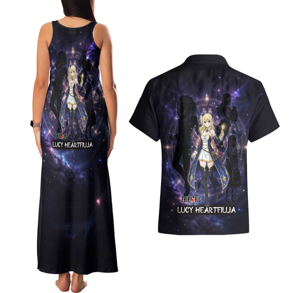 Lucy Heartfilia Fairy Tail Couples Matching Tank Maxi Dress and Hawaiian Shirt Celestial Spirit Anime Style with Zodiac Key Magic
