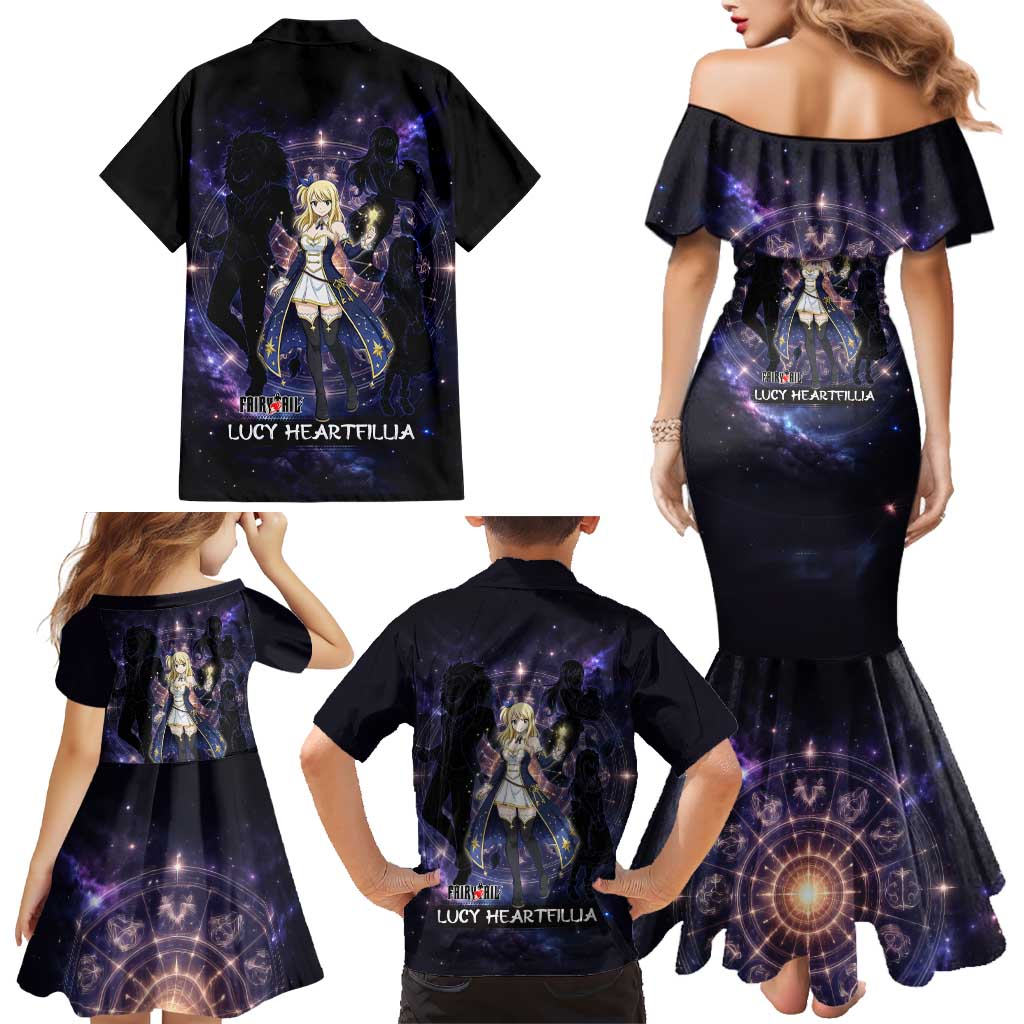 Lucy Heartfilia Fairy Tail Family Matching Mermaid Dress and Hawaiian Shirt Celestial Spirit Anime Style with Zodiac Key Magic