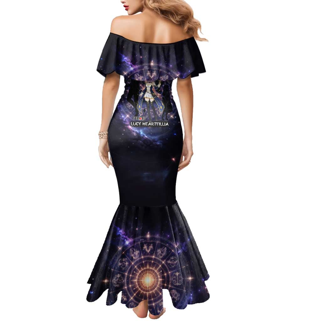 Lucy Heartfilia Fairy Tail Family Matching Mermaid Dress and Hawaiian Shirt Celestial Spirit Anime Style with Zodiac Key Magic