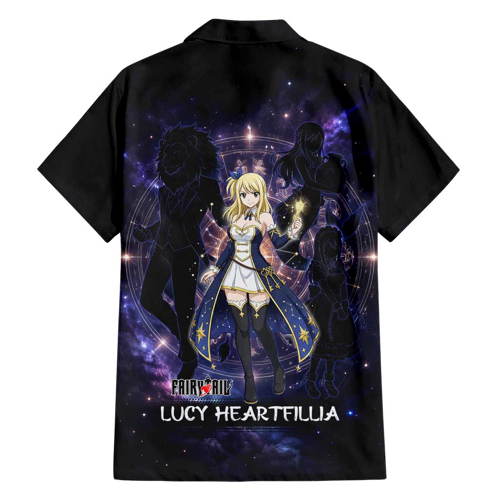 Lucy Heartfilia Fairy Tail Family Matching Off The Shoulder Long Sleeve Dress and Hawaiian Shirt Celestial Spirit Anime Style with Zodiac Key Magic