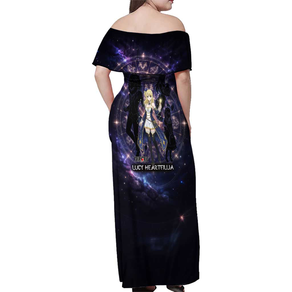 Lucy Heartfilia Fairy Tail Family Matching Off Shoulder Maxi Dress and Hawaiian Shirt Celestial Spirit Anime Style with Zodiac Key Magic