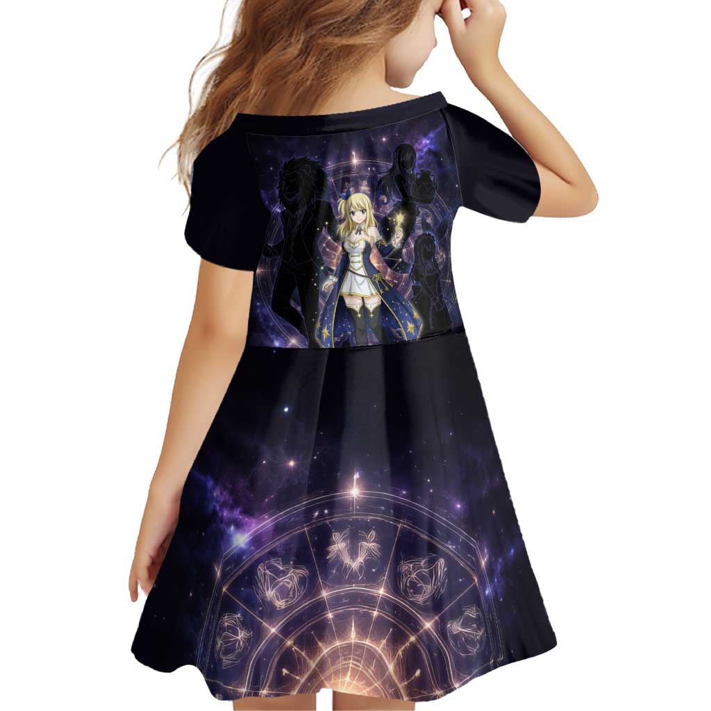 Lucy Heartfilia Fairy Tail Family Matching Off Shoulder Short Dress and Hawaiian Shirt Celestial Spirit Anime Style with Zodiac Key Magic