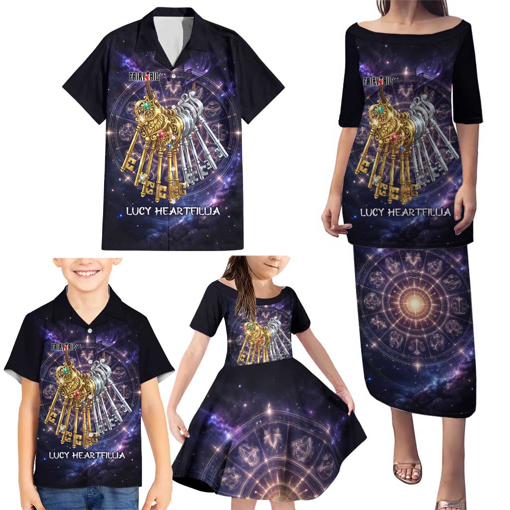 Lucy Heartfilia Fairy Tail Family Matching Puletasi and Hawaiian Shirt Celestial Spirit Anime Style with Zodiac Key Magic