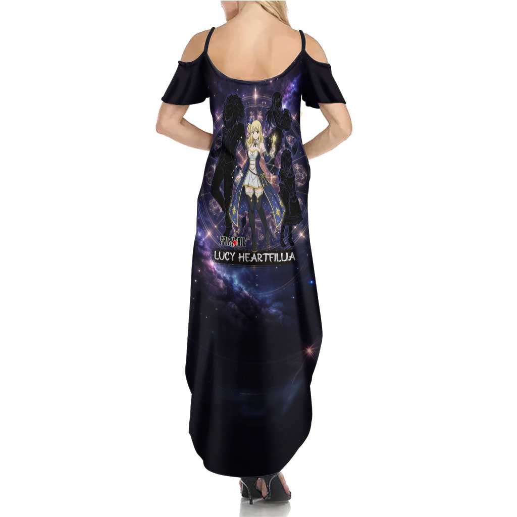 Lucy Heartfilia Fairy Tail Family Matching Summer Maxi Dress and Hawaiian Shirt Celestial Spirit Anime Style with Zodiac Key Magic