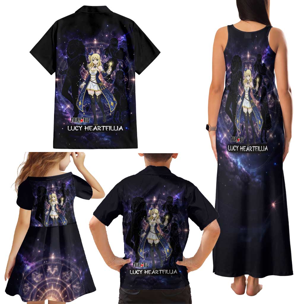 Lucy Heartfilia Fairy Tail Family Matching Tank Maxi Dress and Hawaiian Shirt Celestial Spirit Anime Style with Zodiac Key Magic
