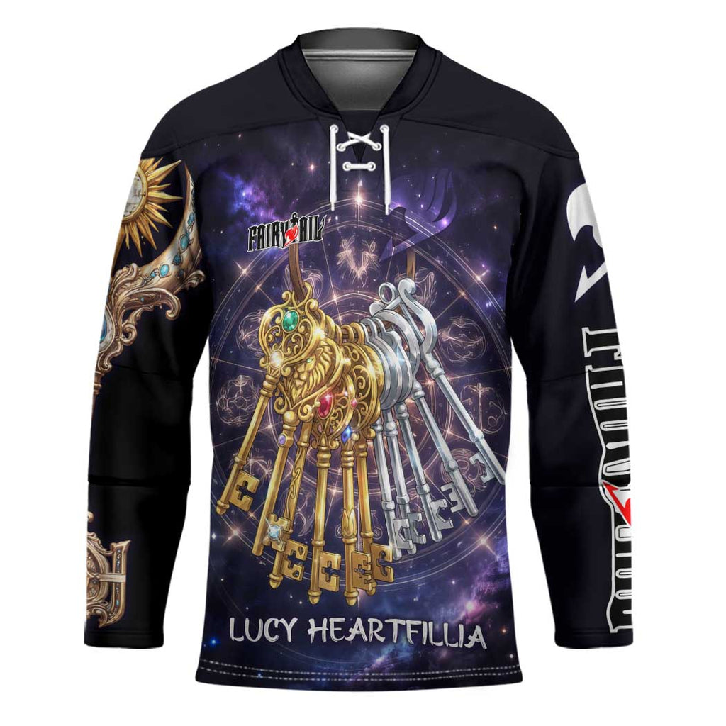 Lucy Heartfilia Fairy Tail Hockey Jersey Celestial Spirit Anime Style with Zodiac Key Magic