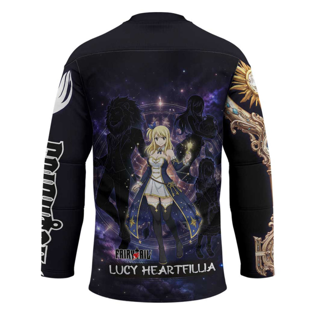 Lucy Heartfilia Fairy Tail Hockey Jersey Celestial Spirit Anime Style with Zodiac Key Magic