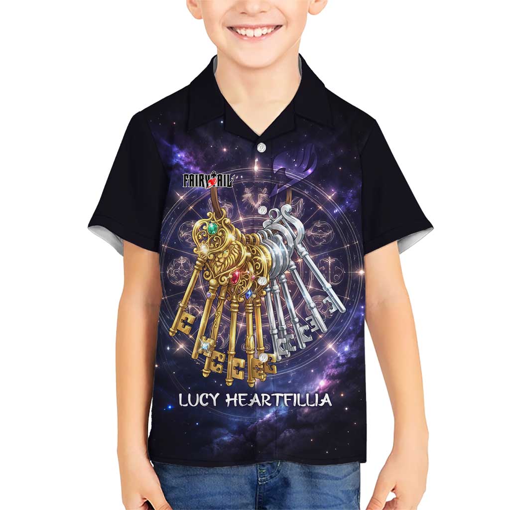 Lucy Heartfilia Fairy Tail Kid Hawaiian Shirt Celestial Spirit Anime Style with Zodiac Key Magic