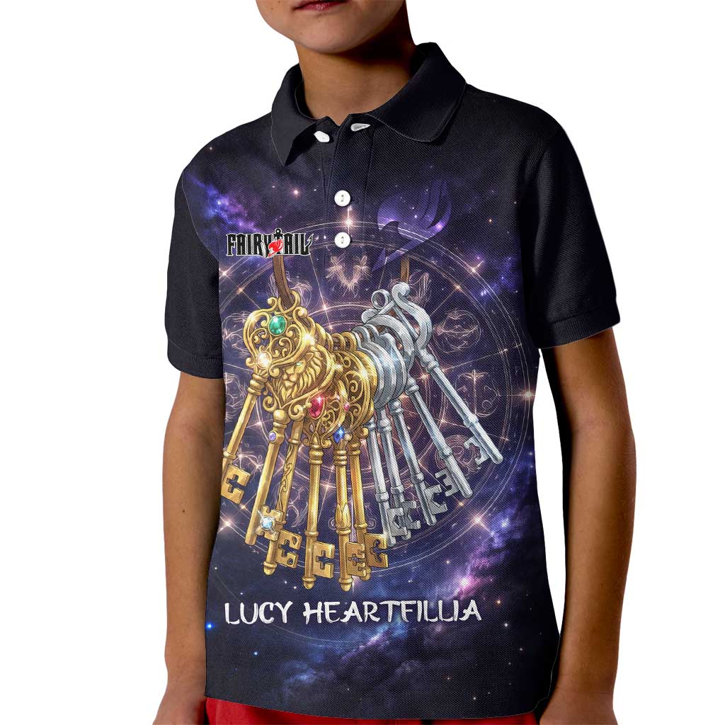Lucy Heartfilia Fairy Tail Kid Polo Shirt Celestial Spirit Anime Style with Zodiac Key Magic