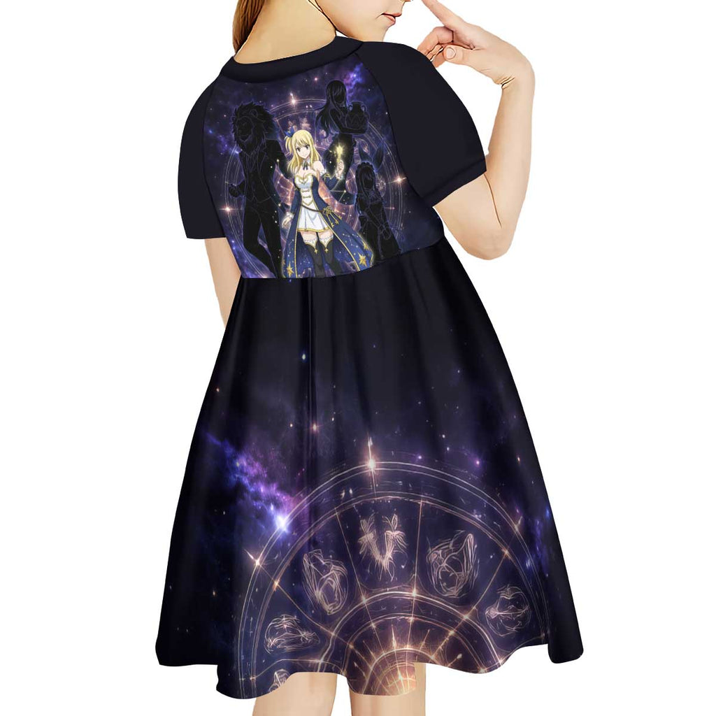 Lucy Heartfilia Fairy Tail Kid Short Sleeve Dress Celestial Spirit Anime Style with Zodiac Key Magic