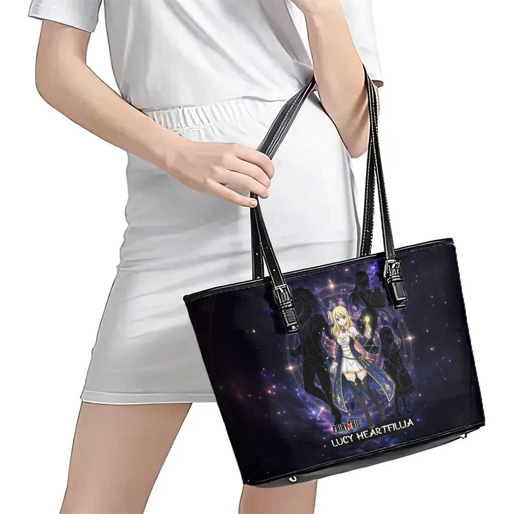 Lucy Heartfilia Fairy Tail Leather Tote Bag Celestial Spirit Anime Style with Zodiac Key Magic