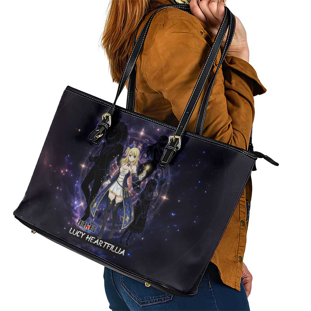 Lucy Heartfilia Fairy Tail Leather Tote Bag Celestial Spirit Anime Style with Zodiac Key Magic