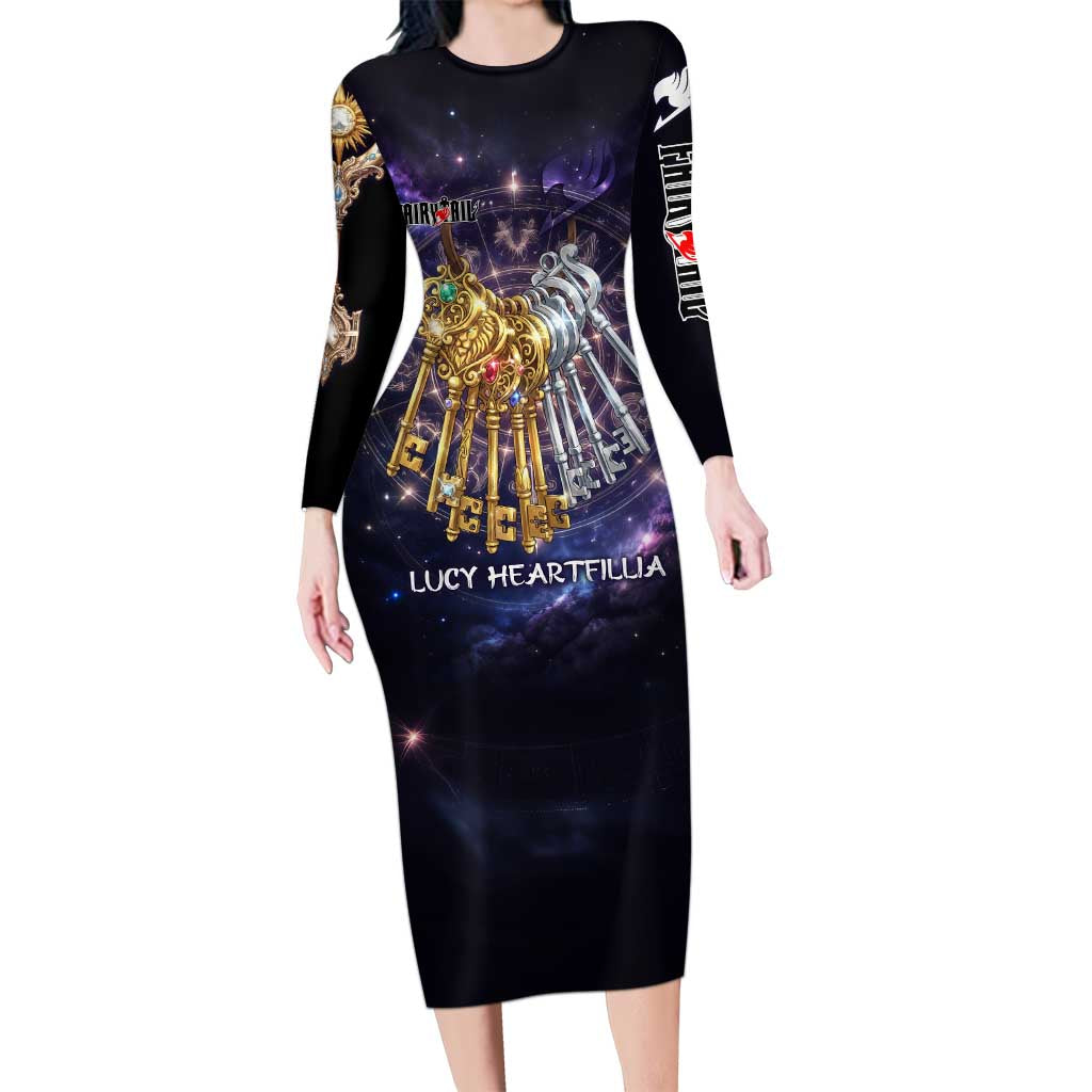 Lucy Heartfilia Fairy Tail Long Sleeve Bodycon Dress Celestial Spirit Anime Style with Zodiac Key Magic