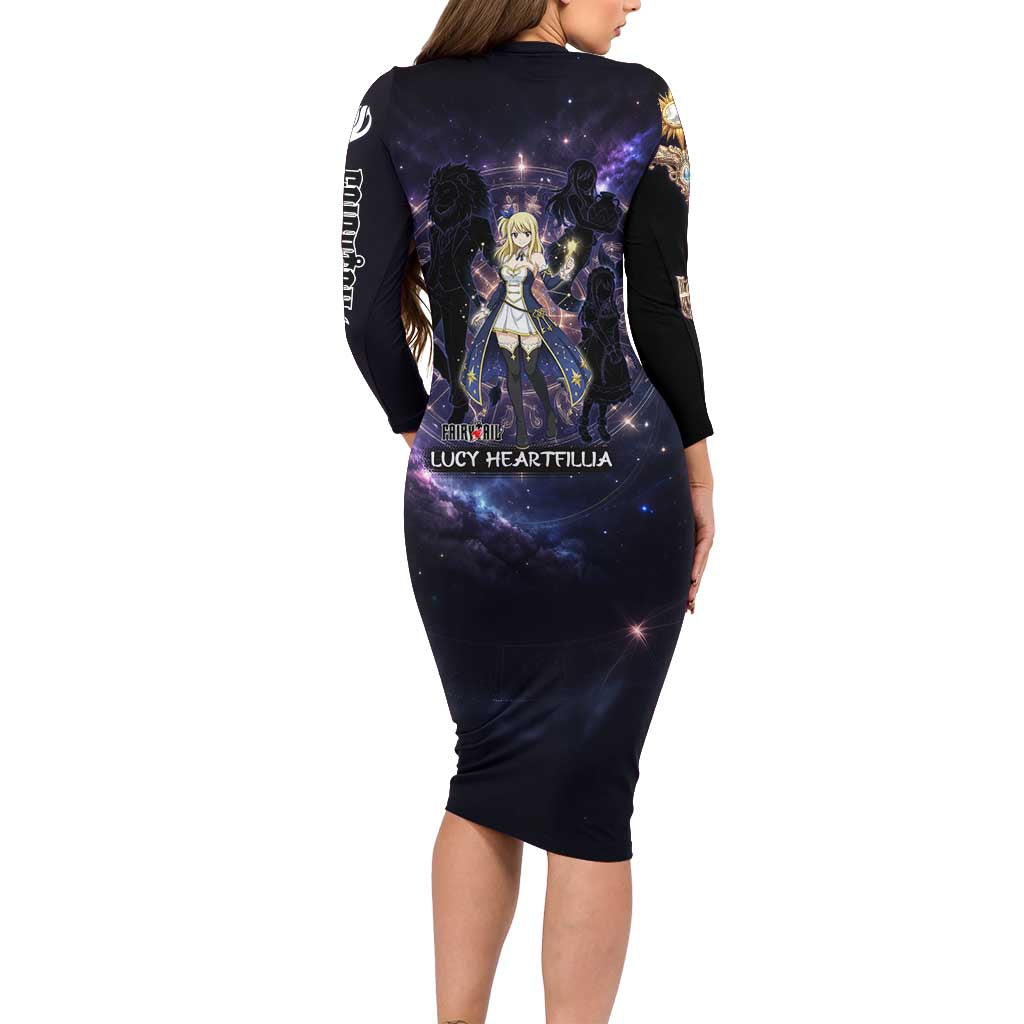 Lucy Heartfilia Fairy Tail Long Sleeve Bodycon Dress Celestial Spirit Anime Style with Zodiac Key Magic