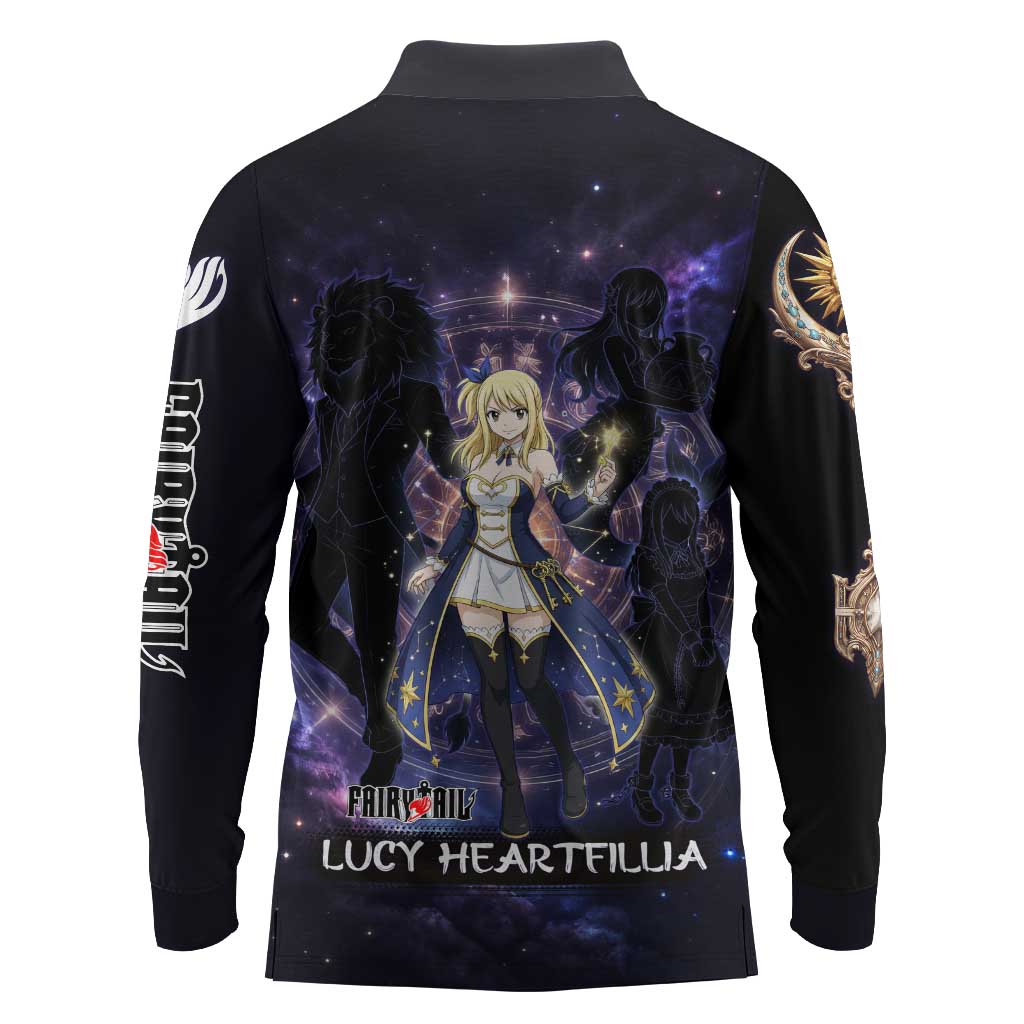 Lucy Heartfilia Fairy Tail Long Sleeve Polo Shirt Celestial Spirit Anime Style with Zodiac Key Magic
