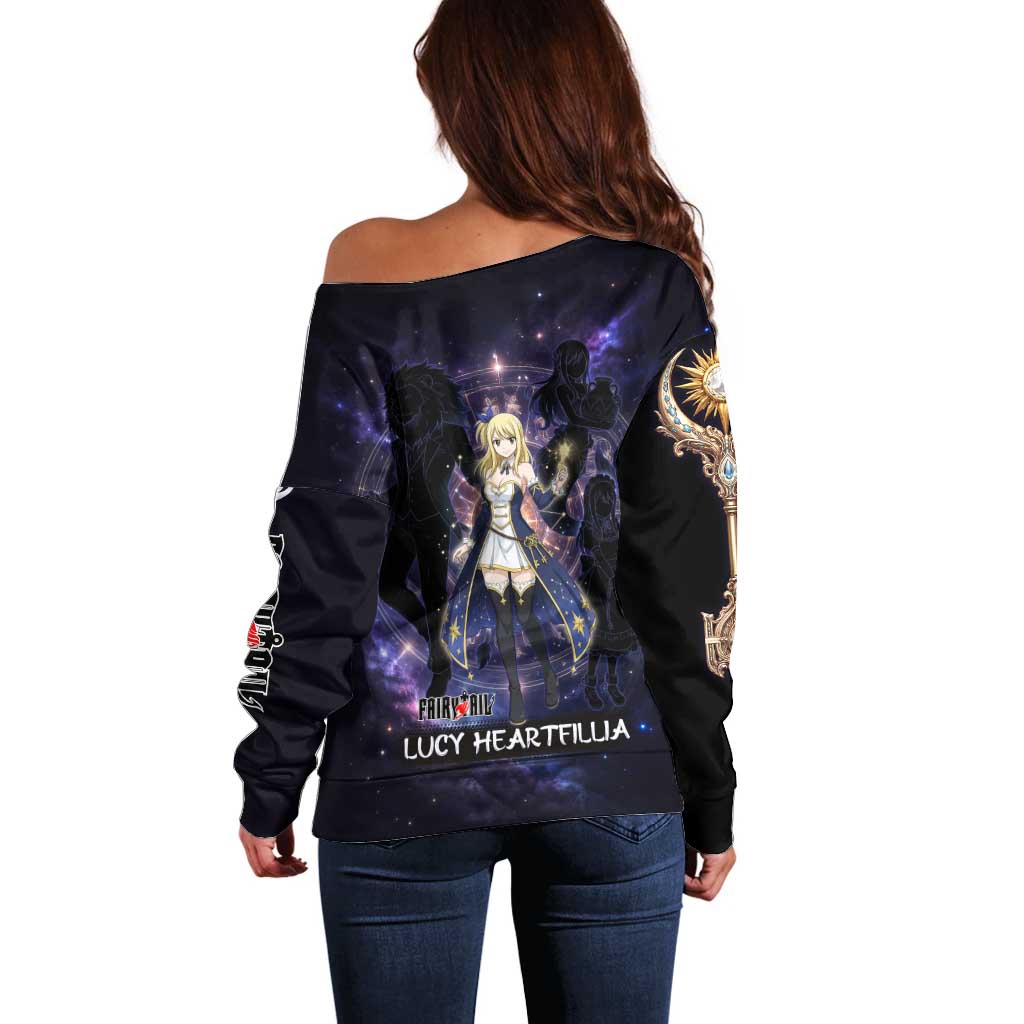 Lucy Heartfilia Fairy Tail Off Shoulder Sweater Celestial Spirit Anime Style with Zodiac Key Magic