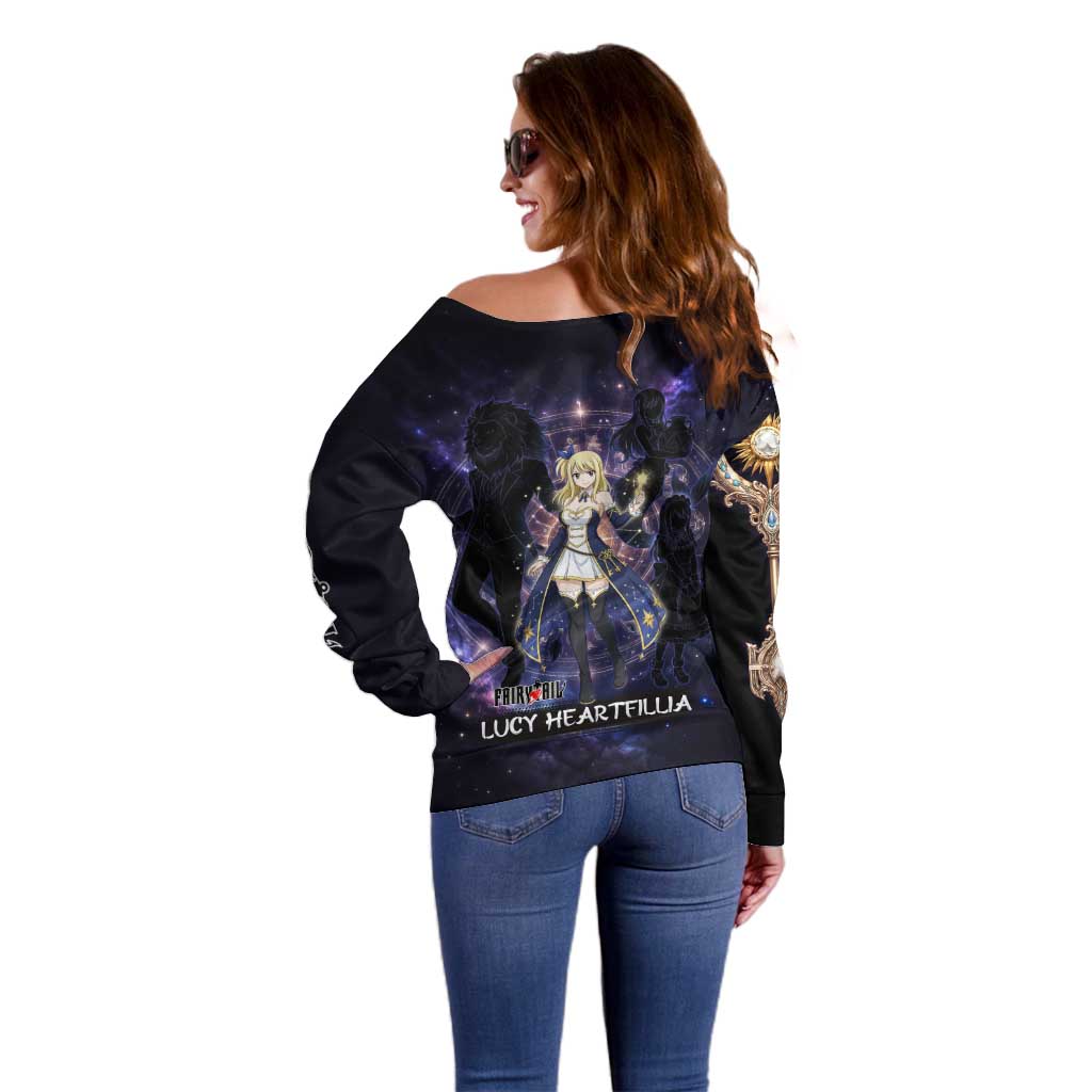 Lucy Heartfilia Fairy Tail Off Shoulder Sweater Celestial Spirit Anime Style with Zodiac Key Magic