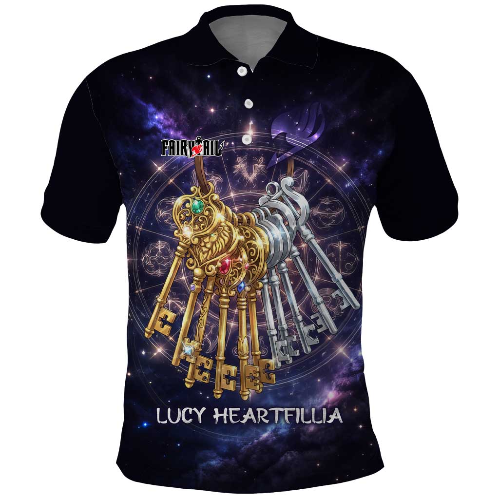 Lucy Heartfilia Fairy Tail Polo Shirt Celestial Spirit Anime Style with Zodiac Key Magic