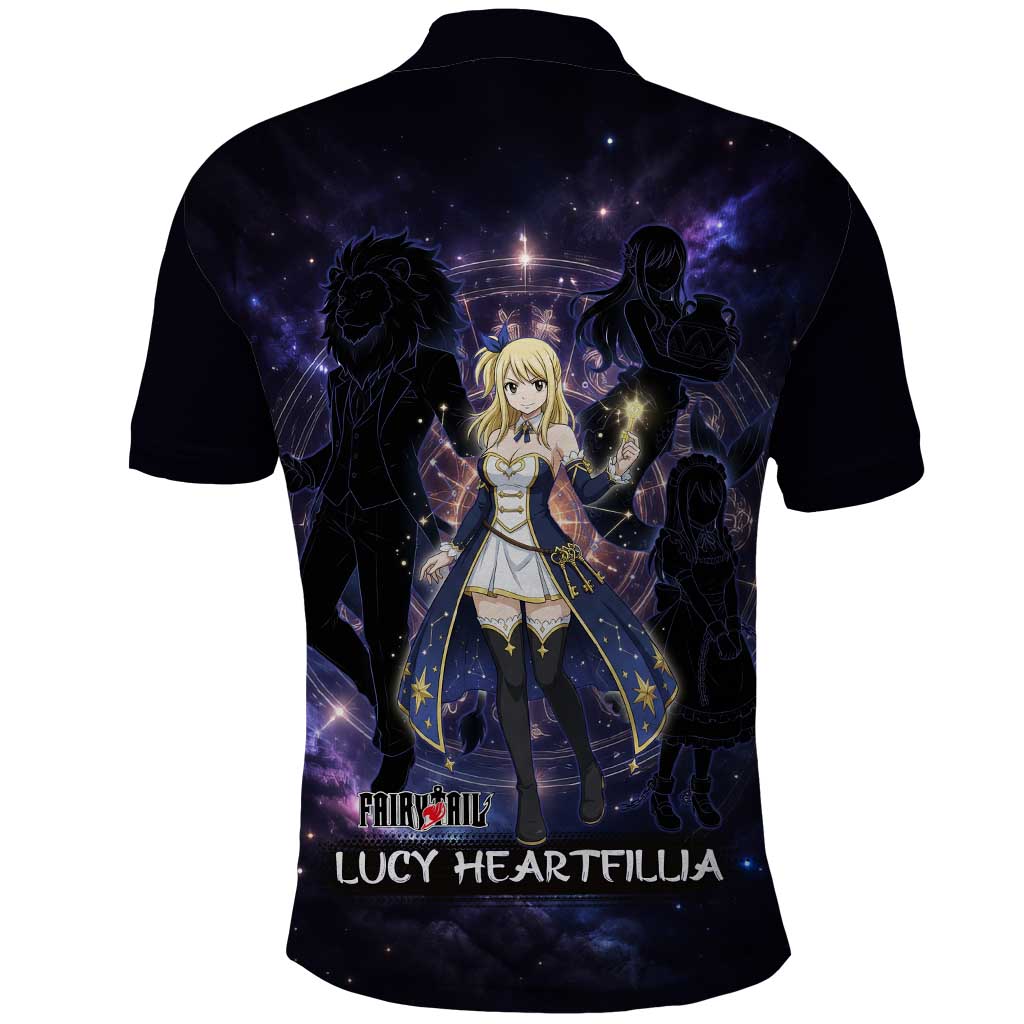 Lucy Heartfilia Fairy Tail Polo Shirt Celestial Spirit Anime Style with Zodiac Key Magic