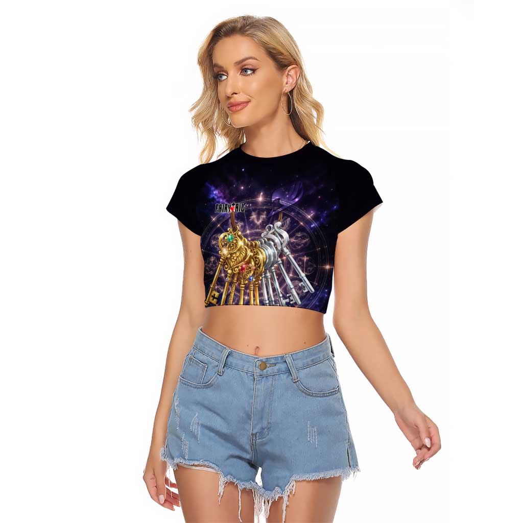 Lucy Heartfilia Fairy Tail Raglan Cropped T Shirt Celestial Spirit Anime Style with Zodiac Key Magic