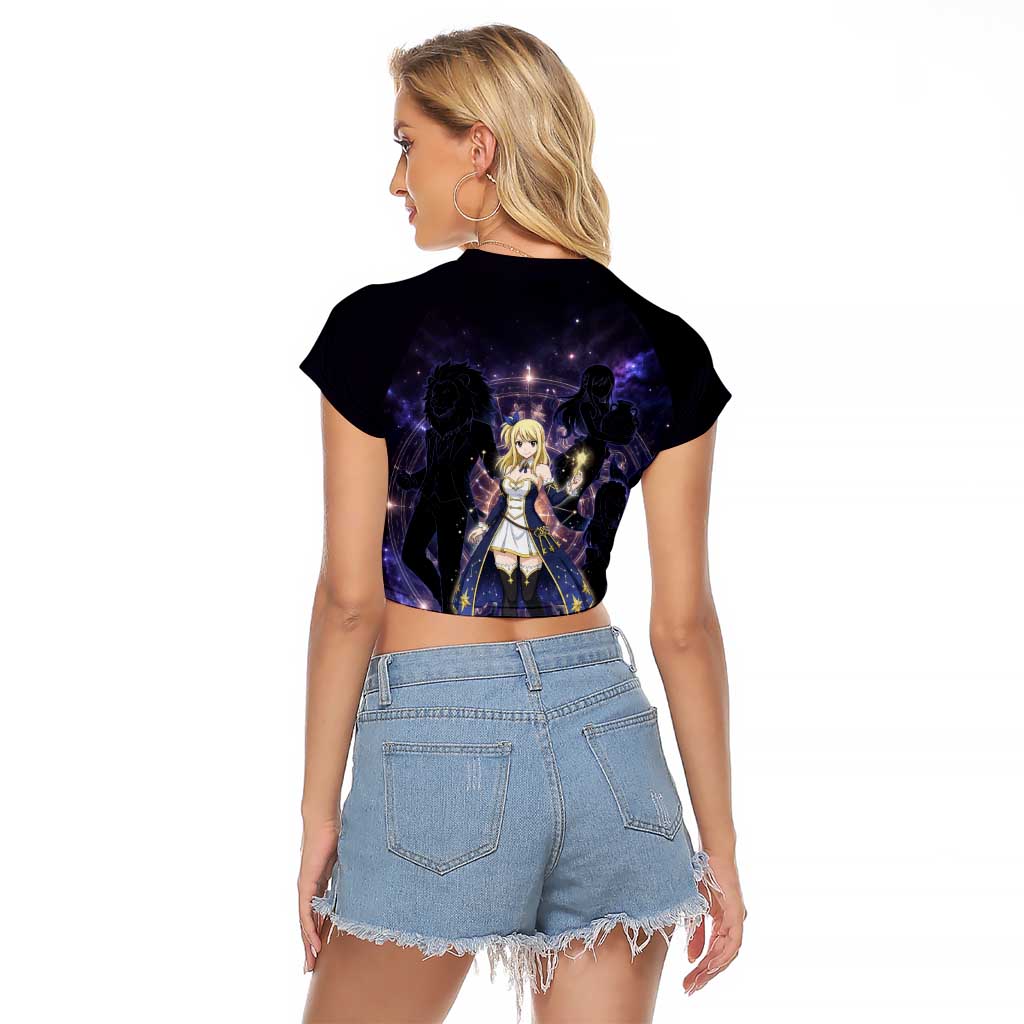 Lucy Heartfilia Fairy Tail Raglan Cropped T Shirt Celestial Spirit Anime Style with Zodiac Key Magic