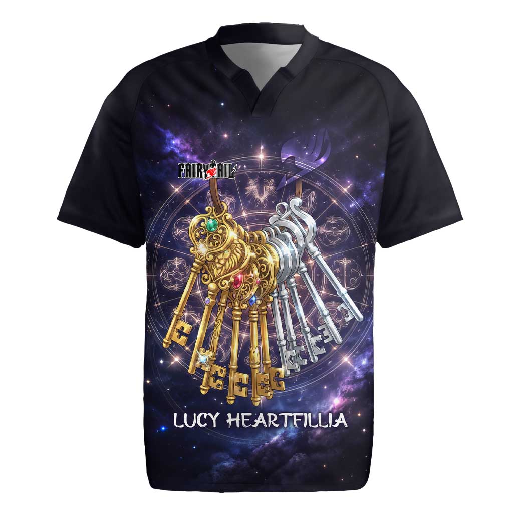 Lucy Heartfilia Fairy Tail Rugby Jersey Celestial Spirit Anime Style with Zodiac Key Magic