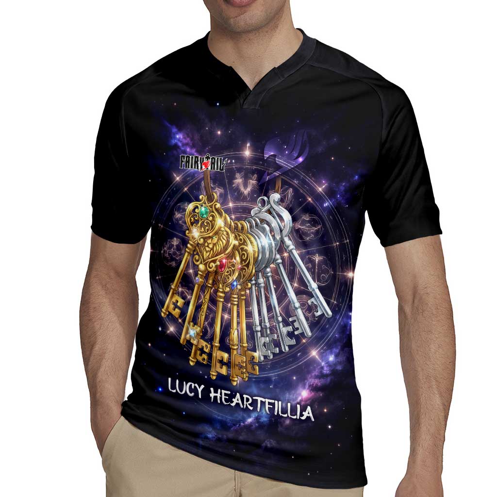Lucy Heartfilia Fairy Tail Rugby Jersey Celestial Spirit Anime Style with Zodiac Key Magic
