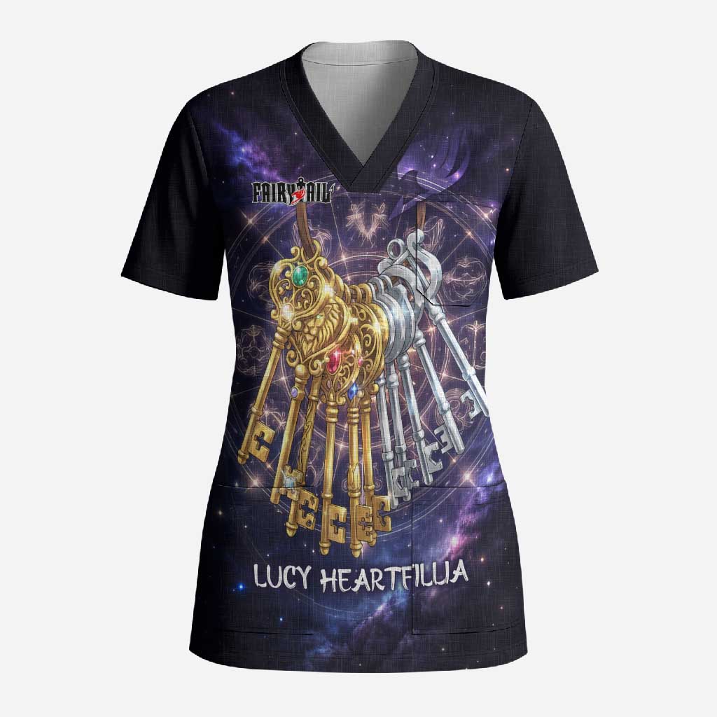 Lucy Heartfilia Fairy Tail Scrub Top Celestial Spirit Anime Style with Zodiac Key Magic