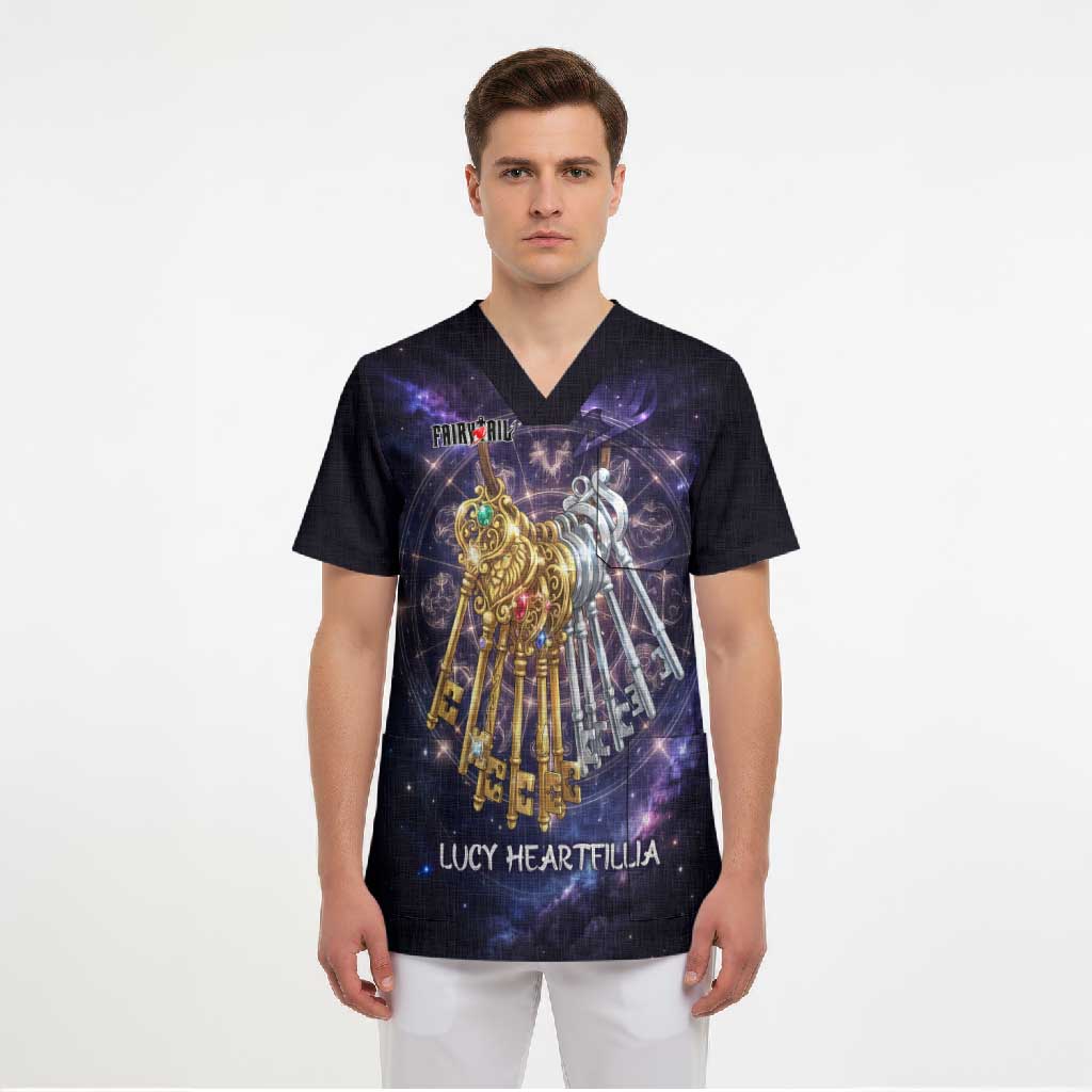 Lucy Heartfilia Fairy Tail Scrub Top Celestial Spirit Anime Style with Zodiac Key Magic