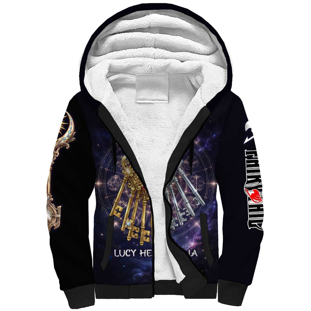 Lucy Heartfilia Fairy Tail Sherpa Hoodie Celestial Spirit Anime Style with Zodiac Key Magic