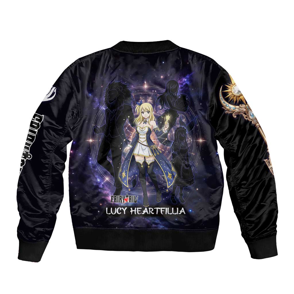 Lucy Heartfilia Fairy Tail Sleeve Zip Bomber Jacket Celestial Spirit Anime Style with Zodiac Key Magic