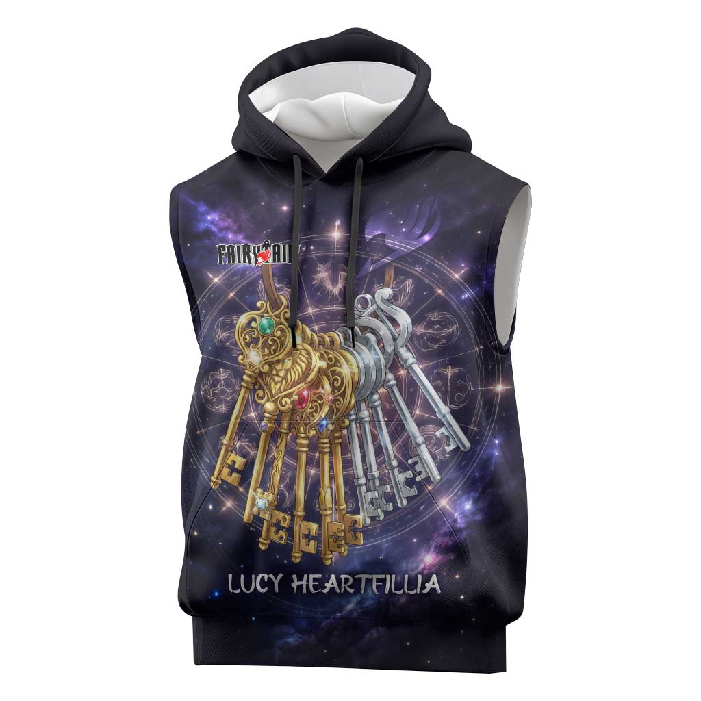 Lucy Heartfilia Fairy Tail Sleeveless Hoodie Celestial Spirit Anime Style with Zodiac Key Magic