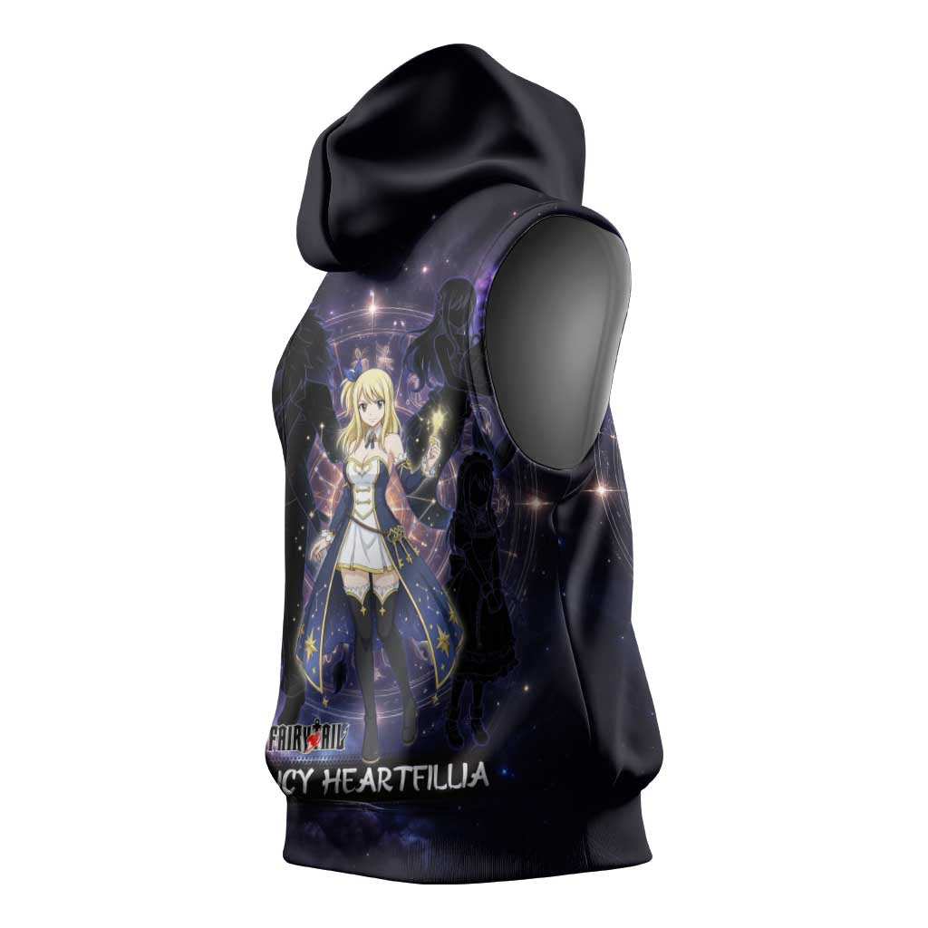 Lucy Heartfilia Fairy Tail Sleeveless Hoodie Celestial Spirit Anime Style with Zodiac Key Magic