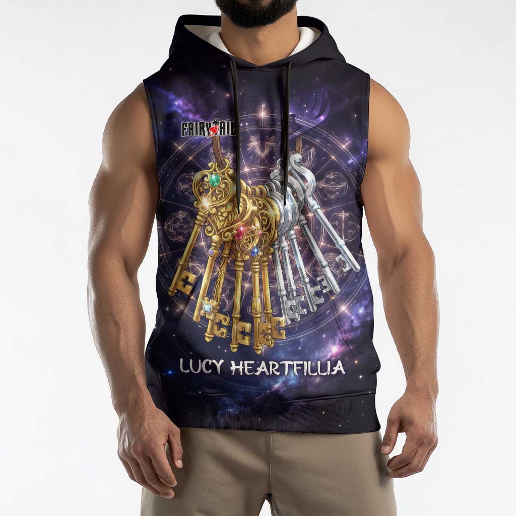 Lucy Heartfilia Fairy Tail Sleeveless Hoodie Celestial Spirit Anime Style with Zodiac Key Magic