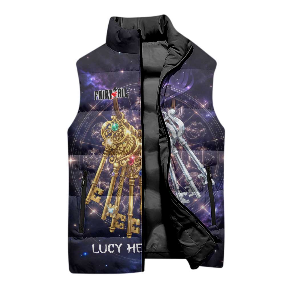 Lucy Heartfilia Fairy Tail Sleeveless Puffer Jacket Celestial Spirit Anime Style with Zodiac Key Magic